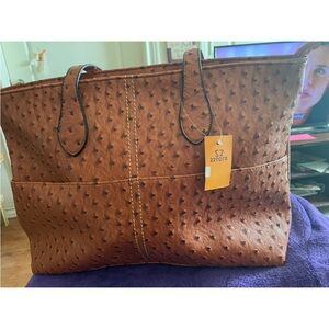 Elegant Brown Ostrich-Embossed Tote Bag